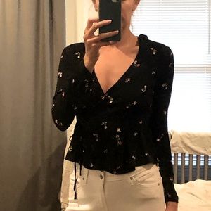 Rails black floral long sleeve wrap blouse - XS